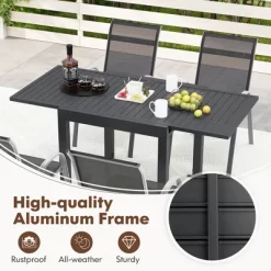 Tangkula 5 PCS Outdoor Dining Table Set W/ Extendable Aluminum Table & 4 Stackable Chairs -Tangkula GUEST f919c0f6 aa3e 4eee b952 364e9b082cc9