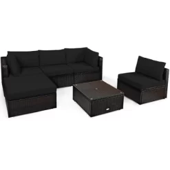 Tangkula 6PCS Rattan Patio Sectional Sofa Set Outdoor Furniture Set W/ Black Cushions 19 Tangkula 6PCS Rattan Patio Sectional Sofa Set Outdoor Furniture Set W/ Black Cushions -Tangkula GUEST f930a10e 431d 488b 8539 e91d23329ba8