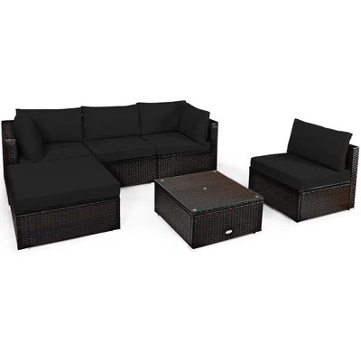Tangkula 6PCS Rattan Patio Sectional Sofa Set Outdoor Furniture Set W/ Black Cushions 11 Tangkula 6PCS Rattan Patio Sectional Sofa Set Outdoor Furniture Set W/ Black Cushions - Image 9