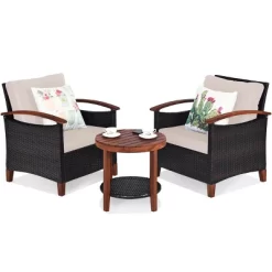 Tangkula 3-Piece Patio Rattan Bistro Set Acacia Wood Frame Sofa And Side Table 18 Tangkula 3-Piece Patio Rattan Bistro Set Acacia Wood Frame Sofa And Side Table -Tangkula GUEST f98456ac e4ac 42be 82c5 29d609e630cf