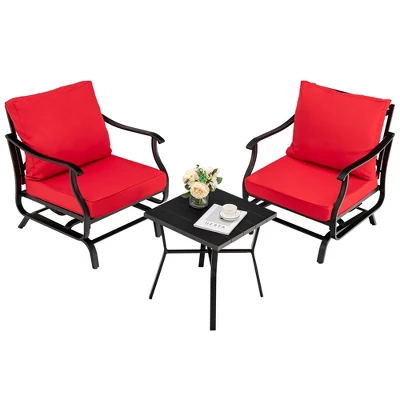 Tangkula 3PCS Outdoor Rocking Chair Set Patio Conversation Bistro Set W/ Red Cushions 10 Tangkula 3PCS Outdoor Rocking Chair Set Patio Conversation Bistro Set W/ Red Cushions - Image 8