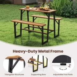 Tangkula Acacia Wood Picnic Table 4-Person Outdoor Table And Bench Set With 2 Built-in Benches Footrests Umbrella Hole Heavy-Duty Metal Frame 18 Tangkula Acacia Wood Picnic Table 4-Person Outdoor Table And Bench Set With 2 Built-in Benches Footrests Umbrella Hole Heavy-Duty Metal Frame -Tangkula GUEST f9c19b7a ac86 40d3 b0c5 ecbdd404b2bc