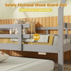 Tangkula Twin Size House Bed W/ Trundle Wooden Kids Bed W/ Safety Rails & Decorable Roof 18 Tangkula Twin Size House Bed W/ Trundle Wooden Kids Bed W/ Safety Rails & Decorable Roof -Tangkula GUEST f9e9e3d5 a671 45b0 9445 e468268c6521