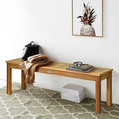 Tangkula Set Of 2 Acacia Wood Bench Dining Bench Patio Garden W/ Slatted Seat Teak 3 Tangkula Set Of 2 Acacia Wood Bench Dining Bench Patio Garden W/ Slatted Seat Teak