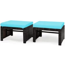 Tangkula 2 PCS Outdoor Wicker Ottoman Patio Rattan Furniture Metal Footrest Seat Square Footstool With Cushion -Tangkula GUEST fa21224a 5557 4f60 ba5e 634a883041dd