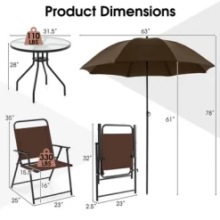 Tangkula 6 PCS Patio Dining Set W/ Umbrella 4 Folding Patio Chairs W/ Round Tempered Glass Table -Tangkula GUEST fa2b7074 947f 4fbc 8c73 443d2a73ce6c