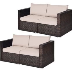 Tangkula 4PCS Rattan Corner Sofa Set Patio Outdoor Furniture Set W/ Beige Cushions -Tangkula GUEST fa644eb6 6d1f 4042 9238 7624324aedf2