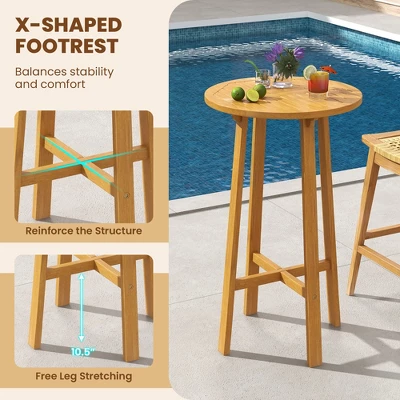 Tangkula 3 Piece Patio Bar Set Round Cocktail Table W/ 2 Rattan Saddle Stools 4 Tangkula 3 Piece Patio Bar Set Round Cocktail Table W/ 2 Rattan Saddle Stools - Image 2