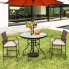 Tangkula Patio Round Table Patio Furniture Steel Frame Dining Table W/ Glass Top