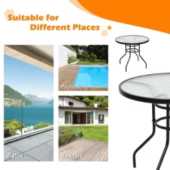 Tangkula Patio Round Table Patio Furniture Steel Frame Dining Table W/ Glass Top 13 Tangkula Patio Round Table Patio Furniture Steel Frame Dining Table W/ Glass Top -Tangkula GUEST faa93ec6 7c02 4542 bcdb cb1e723b151b
