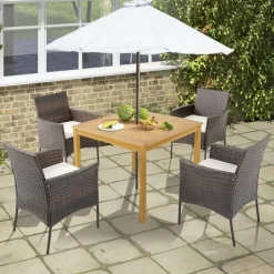 Tangkula 5 PCS Patio Dining Set Acacia Wood Table W/ 1.9" Umbrella Hole Cushioned Chairs -Tangkula GUEST faabbbe9 0bdf 4bb6 ab19 532e59b240a2