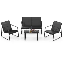 Tangkula 4 PCS Furniture Set Tempered Glass Coffee Table Chair Outdoor Patio Loveseat Black -Tangkula GUEST fac29eab 2fde 4ac8 87e5 fe71163578d4