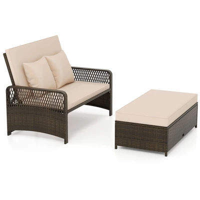 Tangkula Patio Rattan Daybed Wicker Loveseat Sofa W/ Multifunctional Ottoman 11 Tangkula Patio Rattan Daybed Wicker Loveseat Sofa W/ Multifunctional Ottoman - Image 9