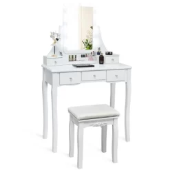 Tangkula LED Vanity Table Makeup Dresser Desk W/Drawers &Cushioned Stool Black/Brown/White 20 Tangkula LED Vanity Table Makeup Dresser Desk W/Drawers &Cushioned Stool Black/Brown/White -Tangkula GUEST fb0ec937 831b 4c02 8a3f b273b80feb38