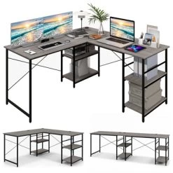 Tangkula Large L-shaped Computer Desk 60” Convertible Corner Desk With 4 Storage Shelves 95” 2-Person Long Study Writing Workstation Black/Rustic Brown/Natural/Grey -Tangkula GUEST fb20e1b1 933e 4663 afc8 4c445037593d