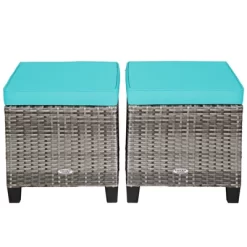 Tangkula Set Of 2 Outdoor Rattan Cushioned Ottoman Seat All Weather Patio Footrest Red/Turquoise -Tangkula GUEST fb29a5fe 23b7 4ebc acee 0a4a699a1d22