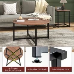 Tangkula Round Nesting Table Set Of 3 Modern / Farmhouse Coffee Table W/2 End Tables -Tangkula GUEST fb3b4517 8658 4f3d a6b9 93f84a0cd79b