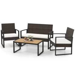 Tangkula Set Of 4 PE Rattan Patio Conversation Set Outdoor Porch Chairs Loveseat With Coffee Table And Soft Cushions Metal Frame 21 Tangkula Set Of 4 PE Rattan Patio Conversation Set Outdoor Porch Chairs Loveseat With Coffee Table And Soft Cushions Metal Frame -Tangkula GUEST fb409e24 0a79 42fc 83e0 e7d7798945a0