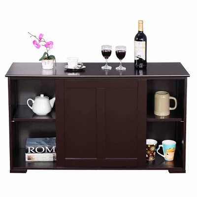 Tangkula Wood Buffet Cupboard Kitchen Storage Cabinet Sideboard W/ Sliding Door 3 Tangkula Wood Buffet Cupboard Kitchen Storage Cabinet Sideboard W/ Sliding Door