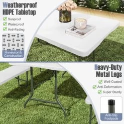 Tangkula 3 PCS Folding Picnic Table Set W/ 6 Ft Table & 2 Benches HDPE Tabletop Bench Top Coffee -Tangkula GUEST fb77f12f 8a05 46c3 95a6 6391ae01c988