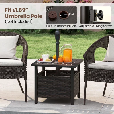 Tangkula Outdoor Side Table With 1.93" Umbrella Hole All-Weather PE Wicker Patio Umbrella Table With Rustproof Frame 6 Tangkula Outdoor Side Table With 1.93" Umbrella Hole All-Weather PE Wicker Patio Umbrella Table With Rustproof Frame - Image 4