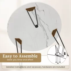 Tangkula Small Round Coffee Table W/ Thickened Tabletop & Metal Tripod Legs Faux Marble White -Tangkula GUEST fb9804ff f9fa 4960 b81f 1f378bb4e1fb