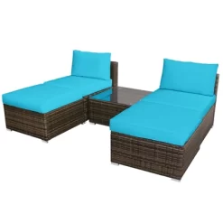 Tangkula 5-Piece Outdoor Rattan Wicker Sofa Set Lounge Chair With Turquoise Cushions -Tangkula GUEST fbb22750 a8f6 446c 991b 7ec69f7340c2