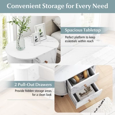 Tangkula 2PCS Nightstand W/ 2 Drawers Faux Marble Bedside Table For Small Space 7 Tangkula 2PCS Nightstand W/ 2 Drawers Faux Marble Bedside Table For Small Space - Image 5