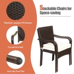 Tangkula 3 PCS Patio Furniture Set PE Wicker Bistro Set W/Acacia Wood Coffee Table & Umbrella Hole For Backyard Garden Poolside 19 Tangkula 3 PCS Patio Furniture Set PE Wicker Bistro Set W/Acacia Wood Coffee Table & Umbrella Hole For Backyard Garden Poolside -Tangkula GUEST fc6e198f a01a 4535 af44 e36d7a2cd414