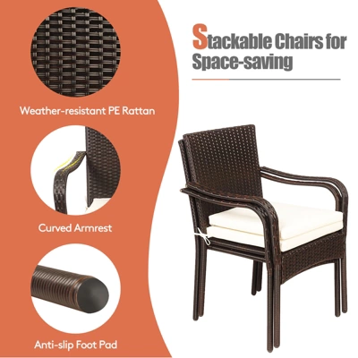 Tangkula 3 PCS Patio Furniture Set PE Wicker Bistro Set W/Acacia Wood Coffee Table & Umbrella Hole For Backyard Garden Poolside 11 Tangkula 3 PCS Patio Furniture Set PE Wicker Bistro Set W/Acacia Wood Coffee Table & Umbrella Hole For Backyard Garden Poolside - Image 9