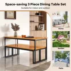 Tangkula Patio Dining Bench Set Of 2, 2-3-person Backless Bench With Slatted Seat & Metal Legs Outdoor Bench For Entryway Garden Poolside Natural 17 Tangkula Patio Dining Bench Set Of 2, 2-3-person Backless Bench With Slatted Seat & Metal Legs Outdoor Bench For Entryway Garden Poolside Natural -Tangkula GUEST fc700af7 1bea 4447 80ff f5081670e74d