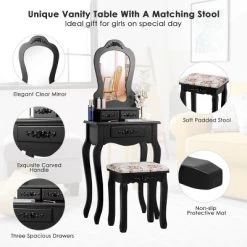 Tangkula Vanity Mirror Makeup Dressing Table Set W/ Stool Drawer Wood Desk -Tangkula GUEST fc743b7c 4676 4e4b b3d5 d7d6da3f02d4