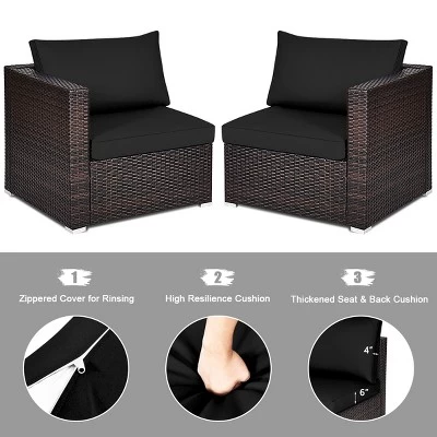 Tangkula 4PCS Rattan Corner Sofa Set Patio Outdoor Furniture Set W/ Black Cushions 8 Tangkula 4PCS Rattan Corner Sofa Set Patio Outdoor Furniture Set W/ Black Cushions - Image 6