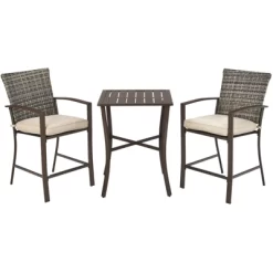 Tangkula 3-Piece Patio Rattan Furniture Set Outdoor Bistro Set Cushioned Chairs & Table Set Gray/Brown -Tangkula GUEST fc9b4d8e 413c 40e9 837d 552fd92f5149