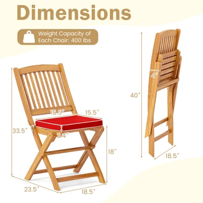 Tangkula Patio Folding Chair Set Of 2 Portable Acacia Wood Dining Chairs With High Back & Seat Cushions Beige/Navy/Red 10 Tangkula Patio Folding Chair Set Of 2 Portable Acacia Wood Dining Chairs With High Back & Seat Cushions Beige/Navy/Red - Image 8
