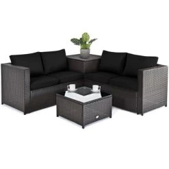 Tangkula Set Of 4 Patio Rattan Furniture Set Cushioned Loveseat Storage Table Outdoor Black 11 Tangkula Set Of 4 Patio Rattan Furniture Set Cushioned Loveseat Storage Table Outdoor Black -Tangkula GUEST fcaafcc3 0ffc 44bf 930d 116e75214516