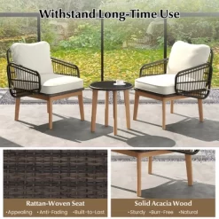 Tangkula 3 Piece Patio Chair Set Wicker Chair & Side Table Set W/ Soft Cushions & Tempered Glass Tabletop -Tangkula GUEST fcb6d1f7 b55f 4f59 853e e69102427b65