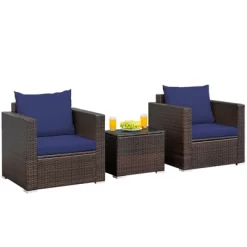 Tangkula 3PCS Patio Rattan Furniture Set With 2 Cushioned Sofas & Coffee Table For Outdoor Turquoise/Black/Navy/Red/Brown -Tangkula GUEST fcba18be 2e3d 4eec 9053 a90c73346d64