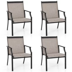 Tangkula Patio Chairs Set Of 4 Dining Chairs W/ Curved Backrest Long Armrest Breathable Fabric -Tangkula GUEST fcbb2c81 2189 482f aef6 ae858c91118b