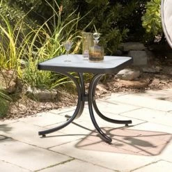 Tangkula Tempered Glass Top Patio Table, 20" Outdoor Side Table W/ Heavy-duty Metal Frame Patio Square End Table For Poolside Backyard -Tangkula GUEST fcc93ca3 70ba 4350 b866 b4f4427edc06