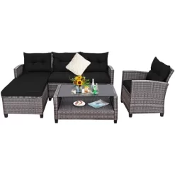 Tangkula Set Of 4 Rattan Furniture Set Sofa Ottoman Cushion Garden Deck Patio Black -Tangkula GUEST fd0ea765 7fa7 4db9 9581 4f56f803fe1c