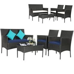 Tangkula 4PCS Outdoor Furniture Set Patio Rattan Conversation Set W/ Navy & Off White Cushion 11 Tangkula 4PCS Outdoor Furniture Set Patio Rattan Conversation Set W/ Navy & Off White Cushion -Tangkula GUEST fd2654be 24d0 42d1 bb23 6dfc609f8a44