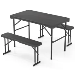 Tangkula Outdoor Table Bench Set Folding Picnic Table Set W/ 2 Benches Sturdy Metal Frame -Tangkula GUEST fd567c33 0431 44c6 85f9 cc468ae4ddca