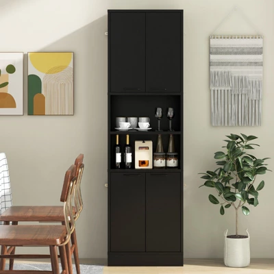 Tangkula Kitchen Pantry Cabinet 75” Tall Freestanding Cupboard With Doors & Shelves Safety Hinges & Anti-tipping Devices Black/White 4 Tangkula Kitchen Pantry Cabinet 75” Tall Freestanding Cupboard With Doors & Shelves Safety Hinges & Anti-tipping Devices Black/White - Image 2