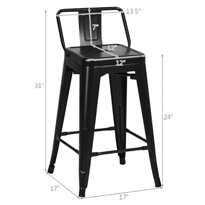 Tangkula Set Of 4 Metal Bar Stools 24" Industrial Chair Low Back Black 5 Tangkula Set Of 4 Metal Bar Stools 24" Industrial Chair Low Back Black - Image 3