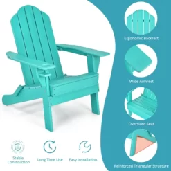 Tangkula 2PCS Folding Adirondack Chair Outdoor Adirondack Chair Weather Resistant Lounger For Backyard Porch Poolside Turquoise/Grey/White/Black -Tangkula GUEST fddf9094 e896 4668 b2ff abfb98de397f