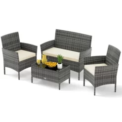 Tangkula Set Of 8 Patio Furniture Set W/Washable Cushions & Tempered Glass Coffee Table -Tangkula GUEST fe02381b c04a 4679 b189 e895341a7c9c