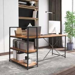 Tangkula 59" L-Shaped Computer Desk Large Reversible Corner Desk W/ Storage Shelves Space-Saving Writing Table PC Laptop Gaming Desk Black + Walnut -Tangkula GUEST fe2a9645 b392 418a 8b7a 1ce7f0d922a0