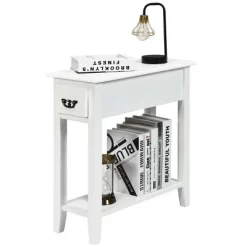 Tangkula White 2 Tier Narrow Nightstand End Bedside Sofa Side Table With Drawer And Shelf 9 Tangkula White 2 Tier Narrow Nightstand End Bedside Sofa Side Table With Drawer And Shelf -Tangkula GUEST fe365cef 2078 4ec2 b5d6 99d4f9679fa4