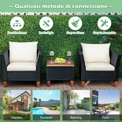 Tangkula 3-Piece Wicker Patio Furniture Set Outdoor Conversation Set W/ Cushions & Coffee Table 8 Tangkula 3-Piece Wicker Patio Furniture Set Outdoor Conversation Set W/ Cushions & Coffee Table - Image 6